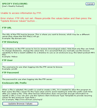 Enclosure form with Unable to access message