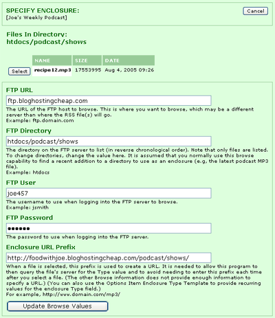 Enclosure listing file