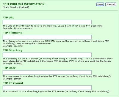 Form with FTP URL, etc.